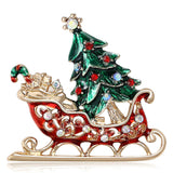 Enamel Christmas Tree Sleigh Brooches