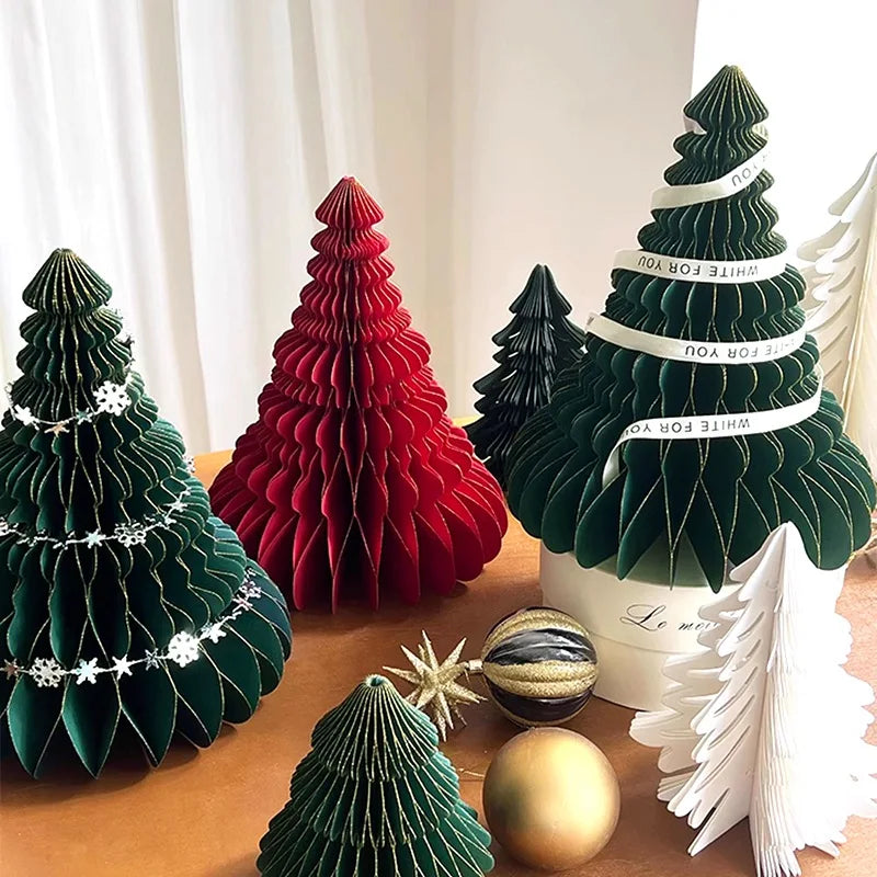Christmas Paper Honeycomb Decorations Ball Folding Christmas Tree Table 3D Ornaments