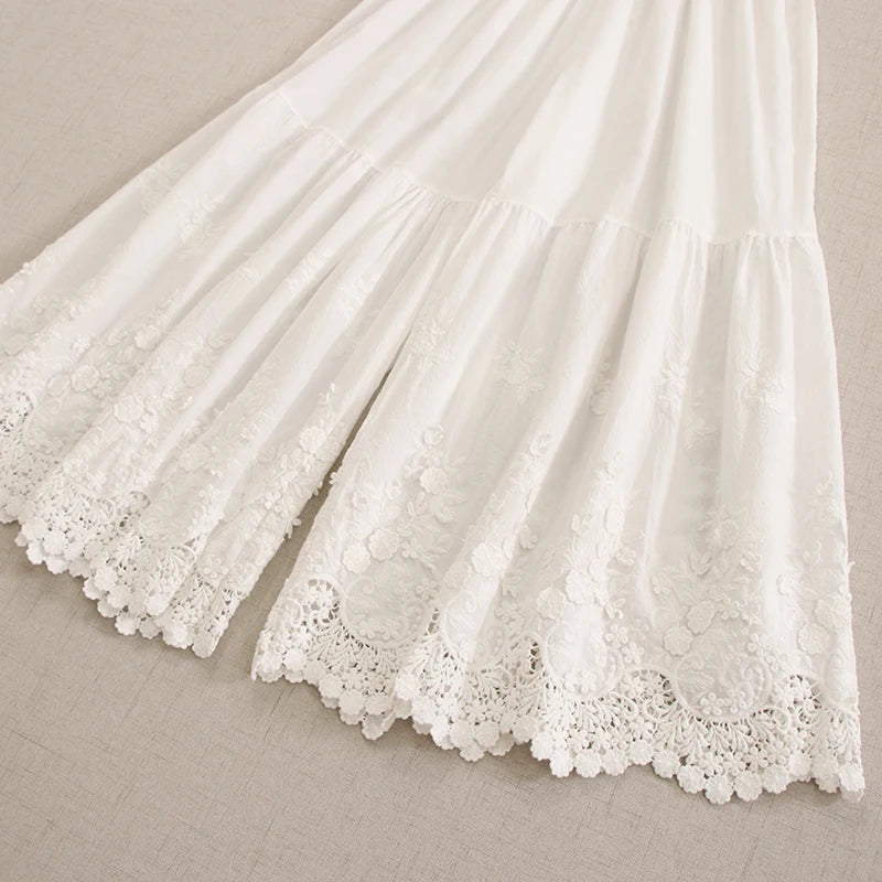 Mori Girl Embroidered Cotton Wide Leg Layering Pants