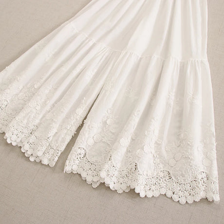 Mori Girl Embroidered Cotton Wide Leg Layering Pants