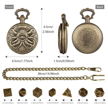Brass DND Dice Case Vintage Cthulhu Pocket Watch One Eyed Octopus Pocket Watch Style Case