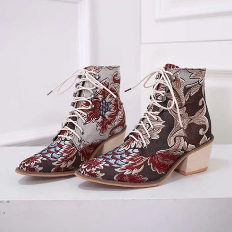 Marie Antoinette Handmade Embroidered Ankle Boots
