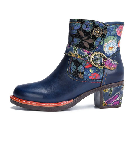 Violet's Floral Boots Genuine Leather Hand-painted Short Boots