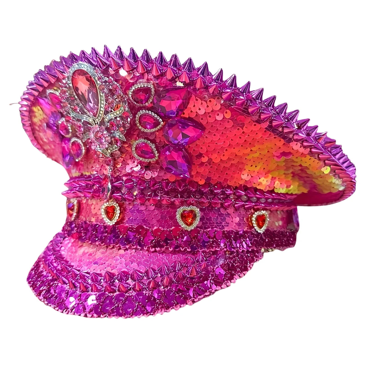 Fabulously Pink Rhinestone Festival Captain Hat Military Cap