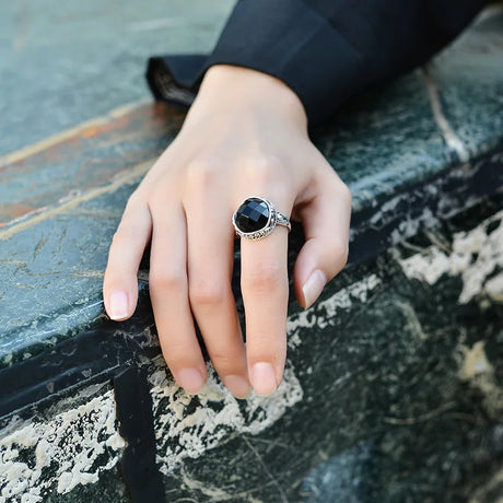 The Night's Court S925 Sterling Silver Ring Ancient Totem Rhombus Agate