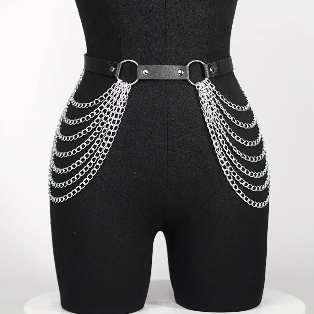 Rib Cage Harness Chest Body Harness Gothic Punk Faux Leather & Chains