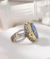 La Belladonna Wraith S925 Sterling Silver Rings Blue Agate White Shell Full Zircon Portrait Jewellery