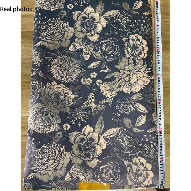 Ink Floral Self Adhesive Wallpaper Black Flower Removable Peel and Stick Wallpaper