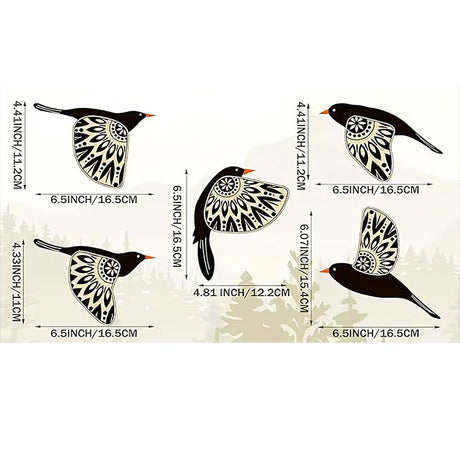 Set of Five Wooden Flying Birds Wall Decor