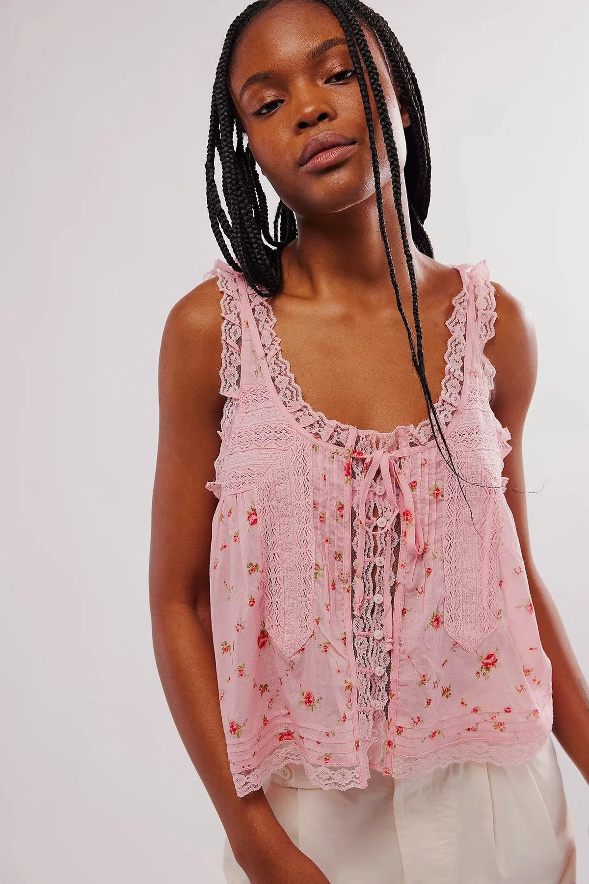 Pip's Summer Cotton Camis Crop Tops Boho Spliced Lace Tank Tops