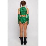 Roller Derby Performance Outfit Women High Neck Crop Set Rave Party Clubwear Printed Bodycon Set
