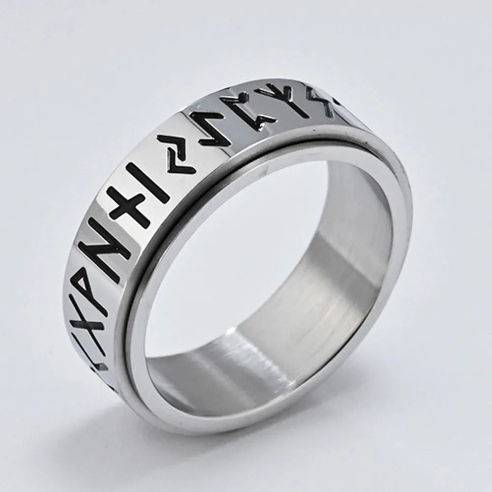 Nordic Viking Runes Spinning Ring Titanium Steel Anxiety Jewellery
