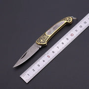 Principessa Pesca Handmade Shell Inlaid Folding Knife High Quality Sharp Brass Portable Keychain Mini Knife