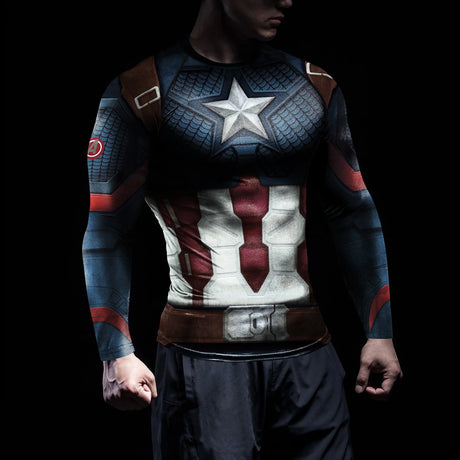 Superheroes Rashie Compression Shirts Mens Running Workout Long Sleeve Fitness Top Sportswear Shirts