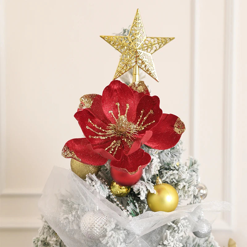 1Pcs 24cm Velvet Artificial Magnolia Christmas Flowers Bouquet Christmas Tree Ornaments Decoration