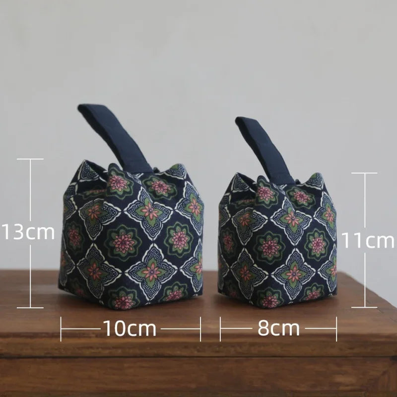 Padded Cotton Teacup Storage Bag Ceramic Glass Drawstring Bags Portable Organiser