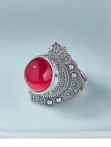 The Sage One's S925 Sterling Silver Rings Ancient Emboss Pattern Corundum