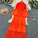 Petal Sleeves Pleated Tassel Dress Eight Colours