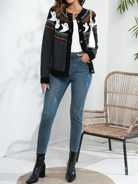 Halloween Ghosts Pumpkin Spice Cardigan