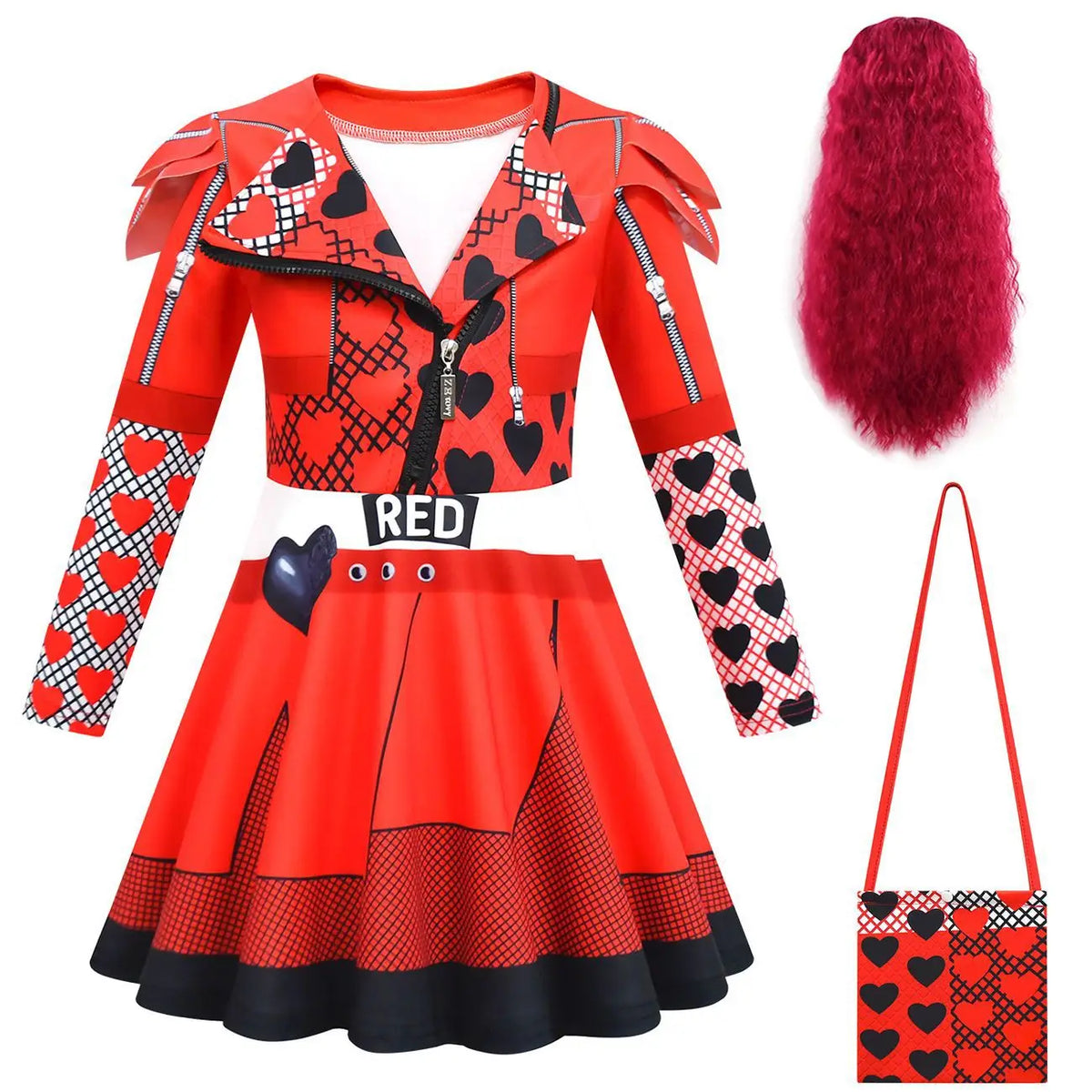 Descendants Red Costumes Girl Halloween Costumes The Rise of Red Cosplay Dress  3-12Y