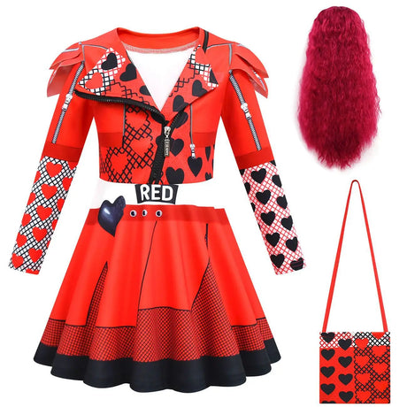Descendants Red Costumes Girl Halloween Costumes The Rise of Red Cosplay Dress  3-12Y