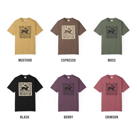 Wild Hare Linoprint T-Shirt Folk Art Forest Animal Naturecore Tee