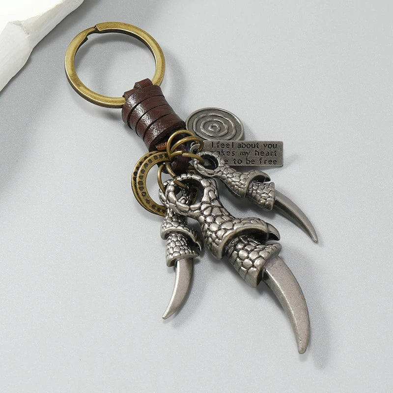 Dragon Claw Braided Leather Keychains Key Rings