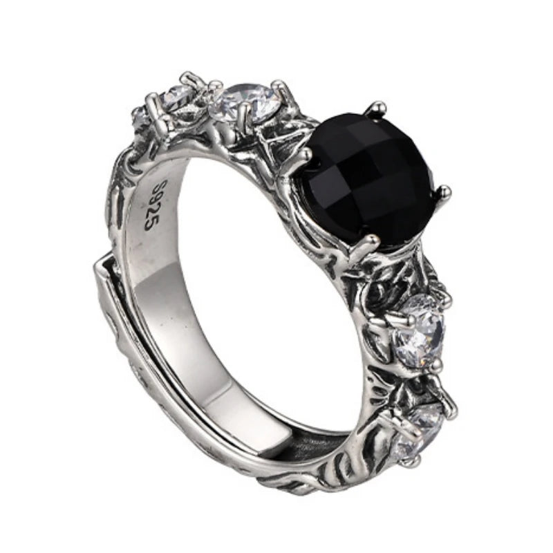 Eternal Night Forest S925 Sterling Silver Ring Agate Zircon