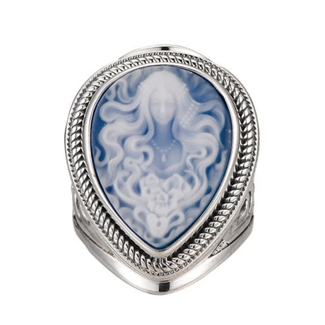 Elena's Spirit S925 Sterling Silver Rings Waterdrop Shaped Shell Agate Cameo Jewellery