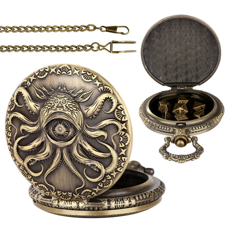 Brass DND Dice Case Vintage Cthulhu Pocket Watch One Eyed Octopus Pocket Watch Style Case