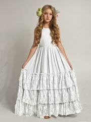 Girls Maxi Lace Chiffon Photoshoot Dresses For 3-15 Years