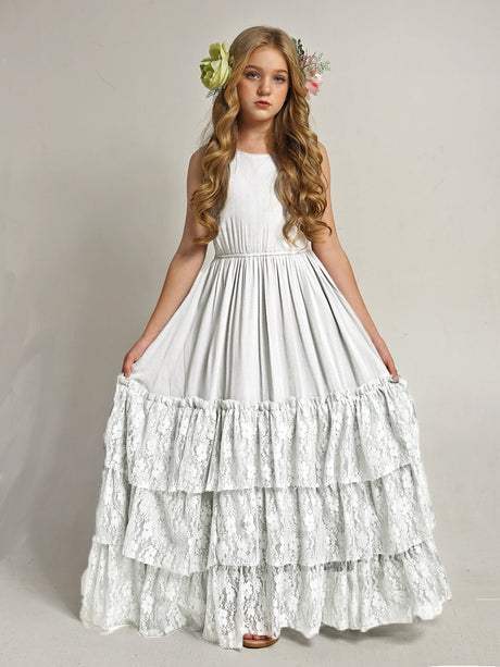 Girls Maxi Lace Chiffon Photoshoot Dresses For 3-15 Years