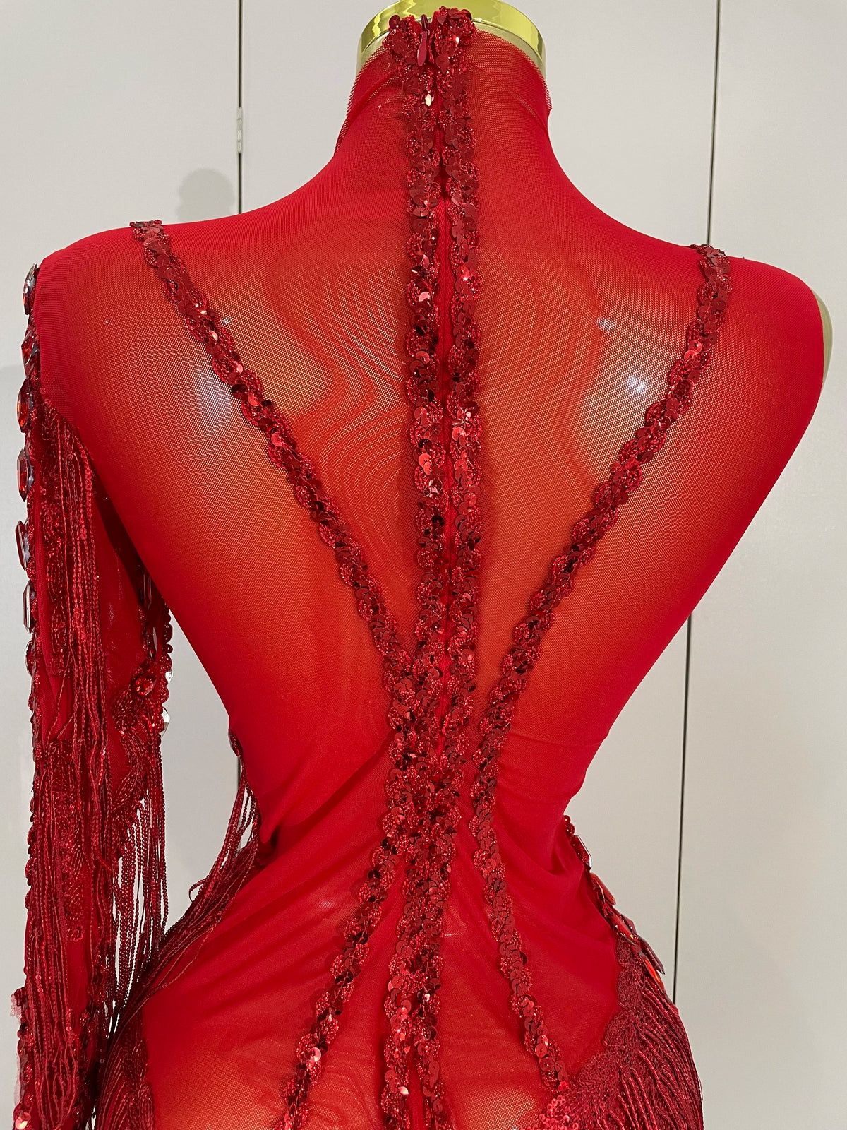 Sparkly Rhinestones Fringed Latin Dance Outfits Stage Performance Costume