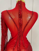 Sparkly Rhinestones Fringed Latin Dance Outfits Stage Performance Costume