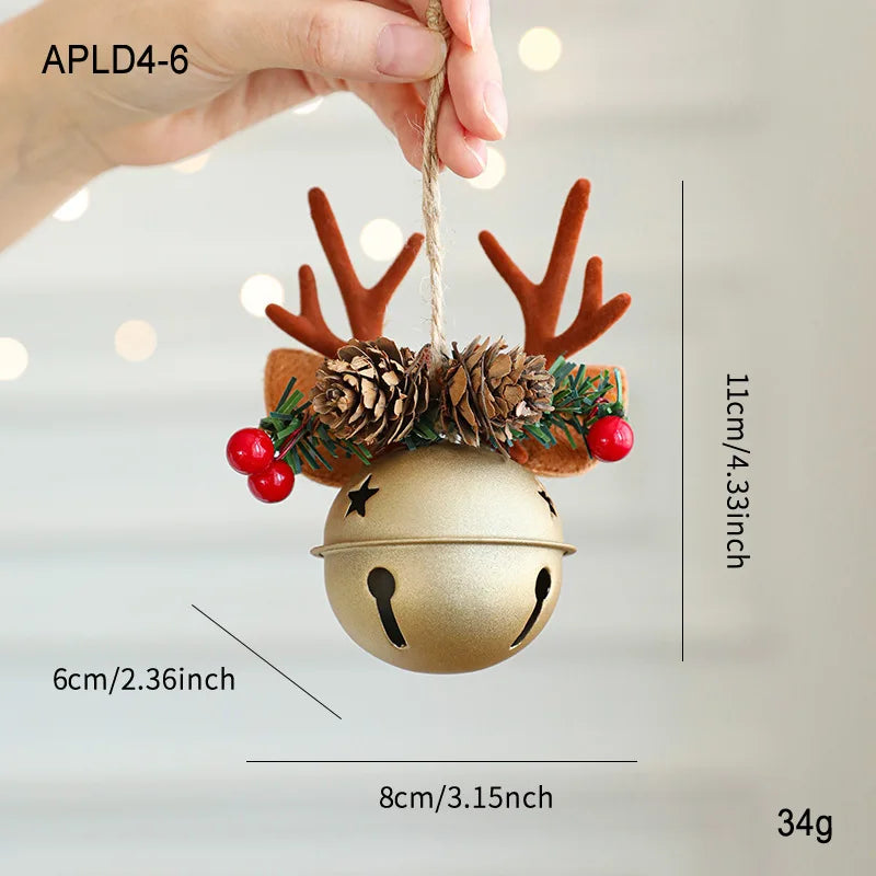 Christmas Bell Antlers Bow Pinecone Bell Christmas Hanging Decoration