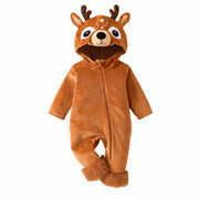 Baby Reindeer Costume Toddler Girls Boy Cute Plush Zipper Deer Hooded Romper for Christmas