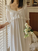 Summer Cotton Women's Sleepwear Antique French Style Lace Nightgown Nightdress