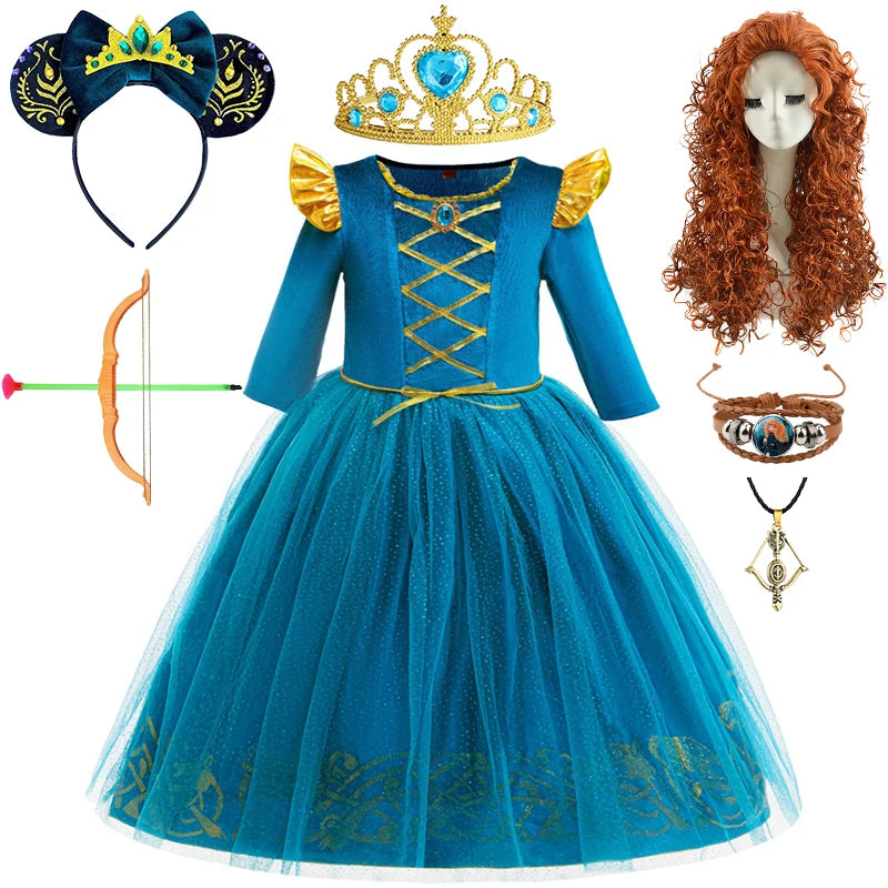 Halloween Cosplay Brave Princess Merida Dress Girls Costumes
