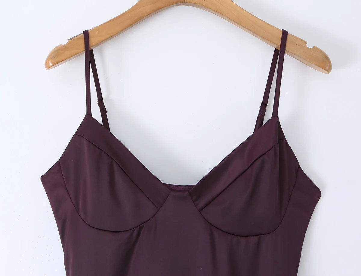 Laced Back Satin Sling Slip Dress Layering Piece