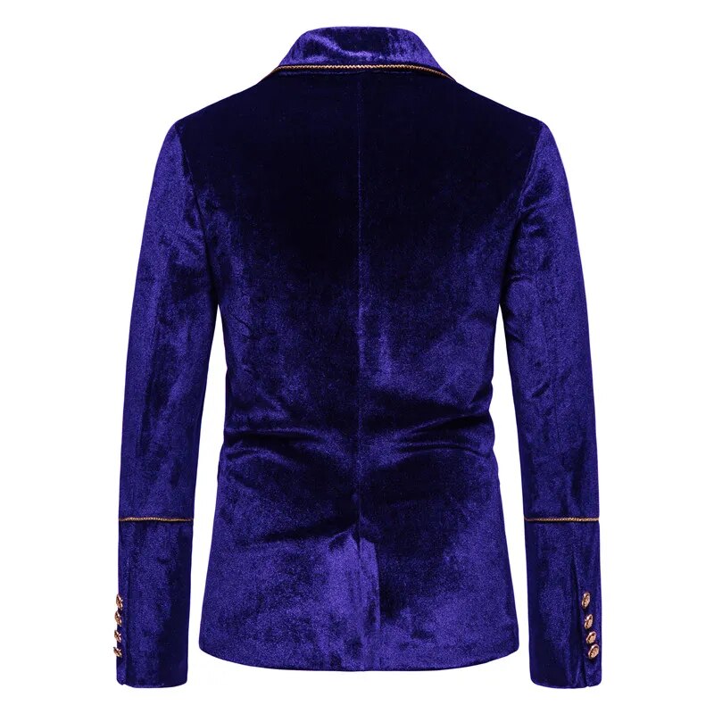 Plush Velvet Suit Two-piece Mens Party Suits Double Breasted Tuxedo Blazers & Pants