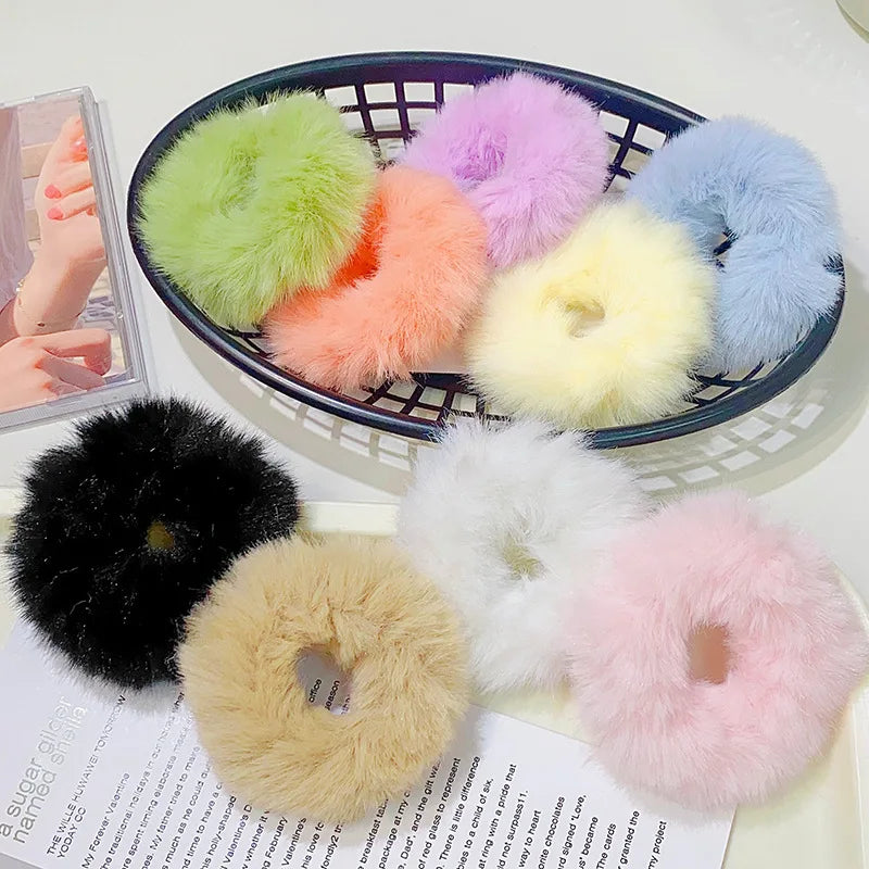 Dopamine Colour Fluffy Scrunchie Hair Bands Ponytail Holder Hair Accessories