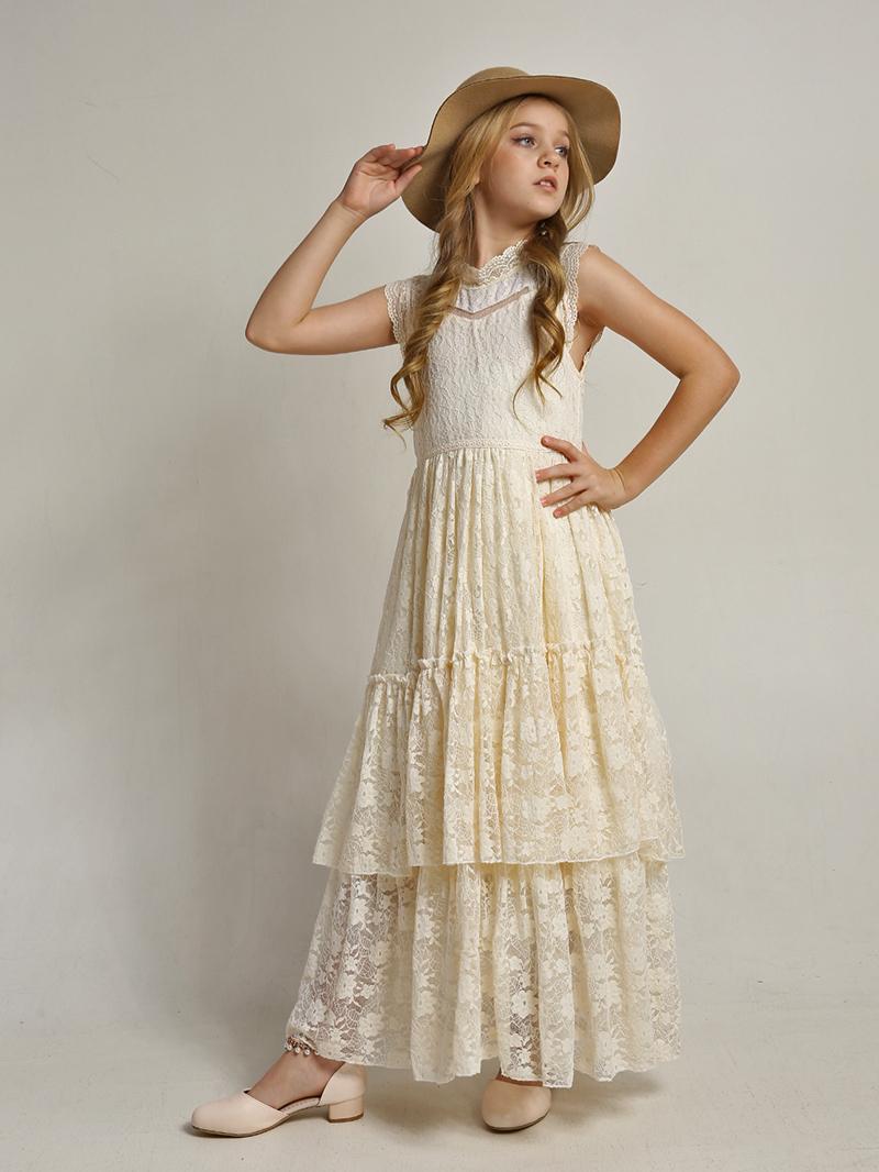 Girls Flower Girl Dress Lace Cotton Maxi Dresses