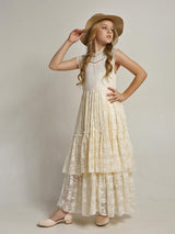 Girls Flower Girl Dress Lace Cotton Maxi Dresses
