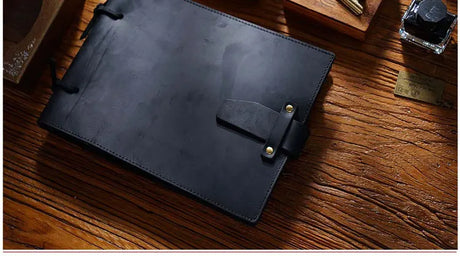 Stitched Genuine Leather Notebook 6 Colours Handmade Journal with Lock Blank Kraft Paper 200 Pages Sketchbook