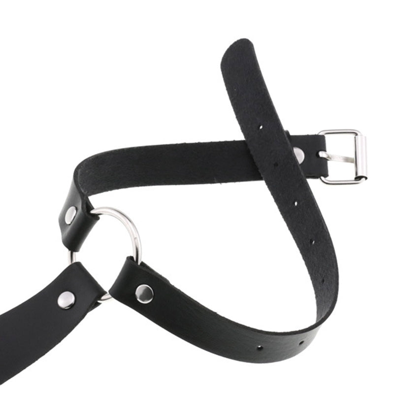 Imitation Leather Black Neck Tie Punk O-Ring Studded Choker Necklace
