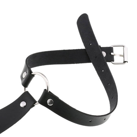 Imitation Leather Black Neck Tie Punk O-Ring Studded Choker Necklace