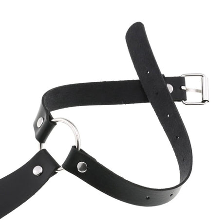 Imitation Leather Black Neck Tie Punk O-Ring Studded Choker Necklace