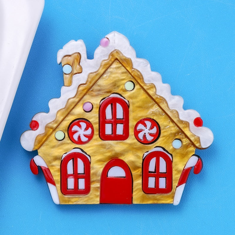 Ginger Bread House Christmas Acrylic Brooch
