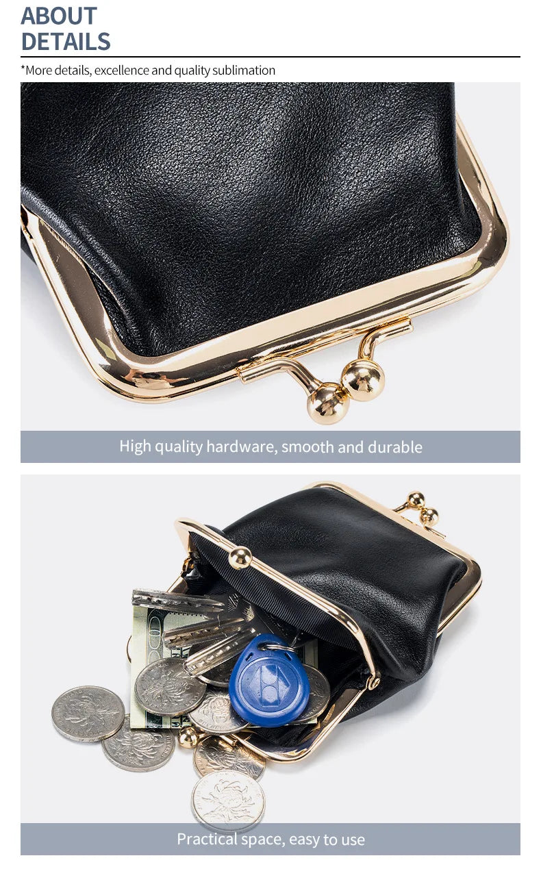 Genuine Leather Double Clamp Coin Purse Small Wallet Bag Pouch