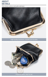 Genuine Leather Double Clamp Coin Purse Small Wallet Bag Pouch
